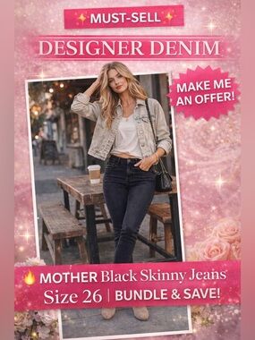 MOTHER Black Skinny Jeans Size 26 High Rise Stretch Denim Classic Fit